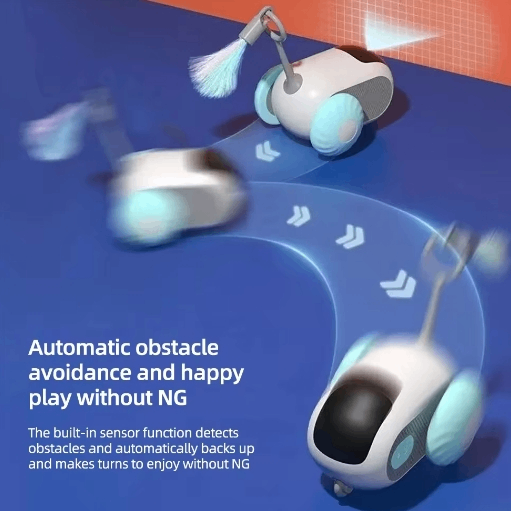"Blue smart interactive cat toy car with automatic obstacle avoidance"