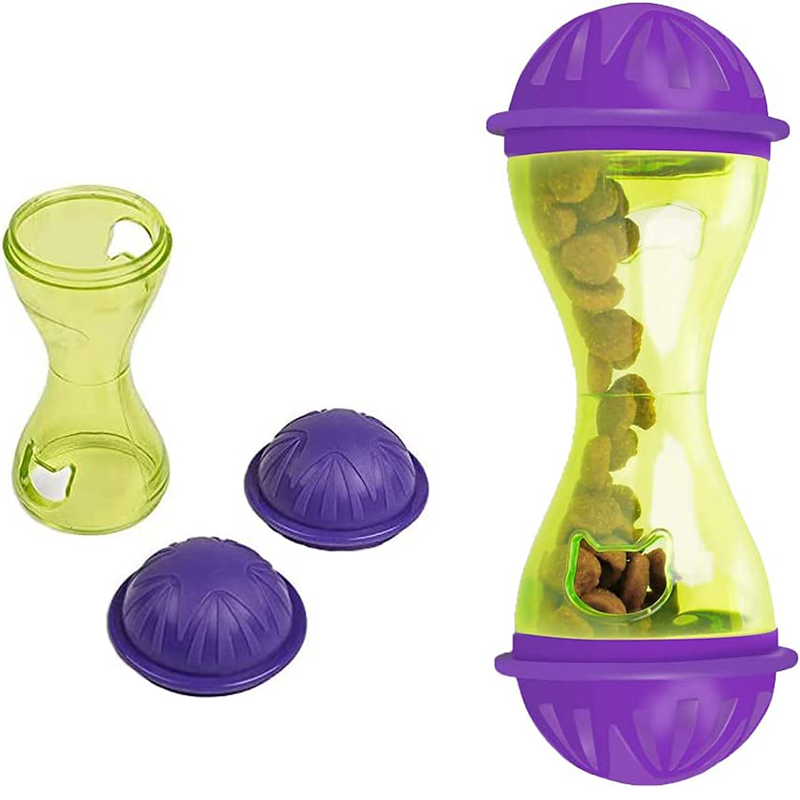 "Cat food tumbler toy disassembled showing inner compartment"