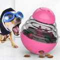 "Dog treat dispensing ball toy in pink"