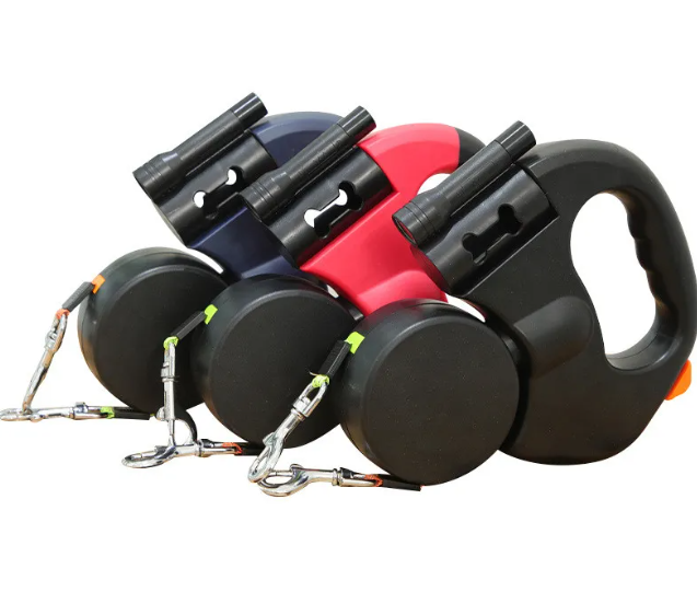 Auto double dog leash retractable dual line system