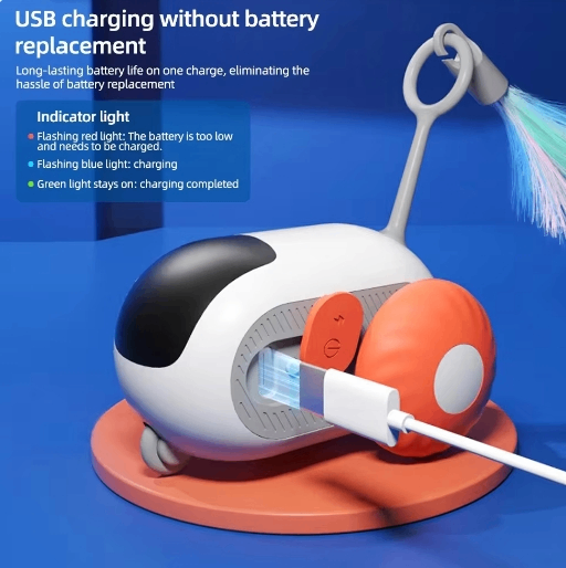 "Smart cat toy car dimensions and features, ABS and silicone material"