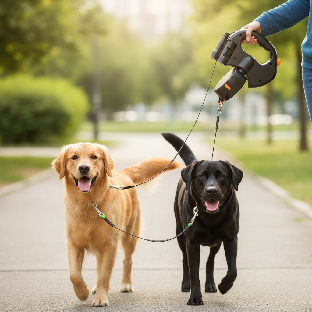 Auto Double Dog Leash - En acción