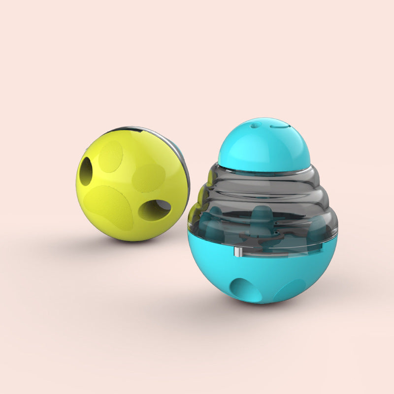 "Dog treat dispensing ball toy in blue