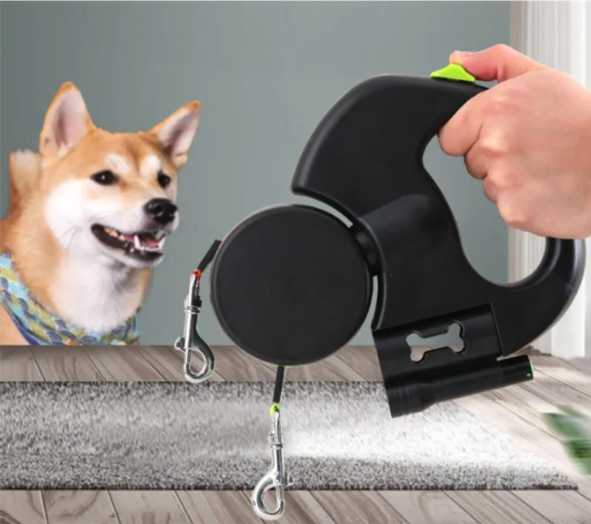 Double dog leash - black color
